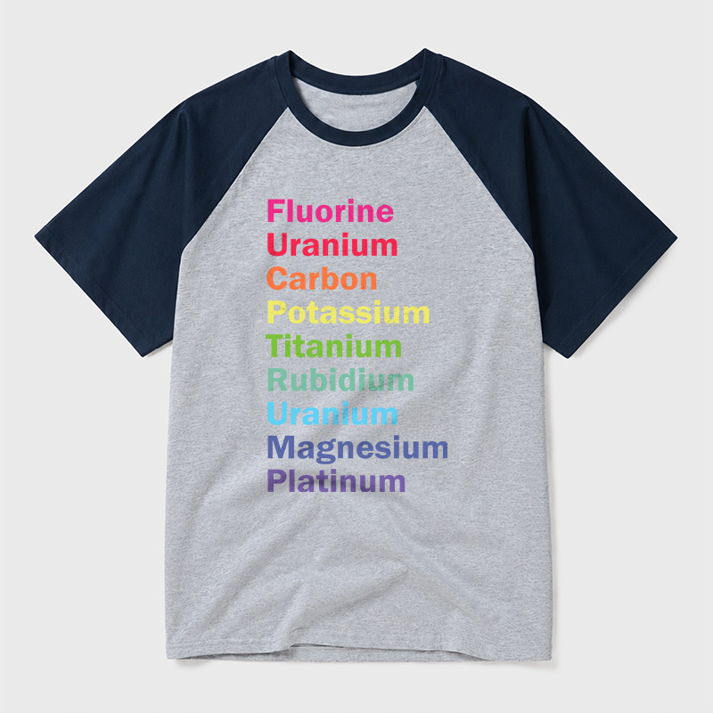 Fluorine Uranium Carbon Potassium Geek Retro Raglan T-Shirt