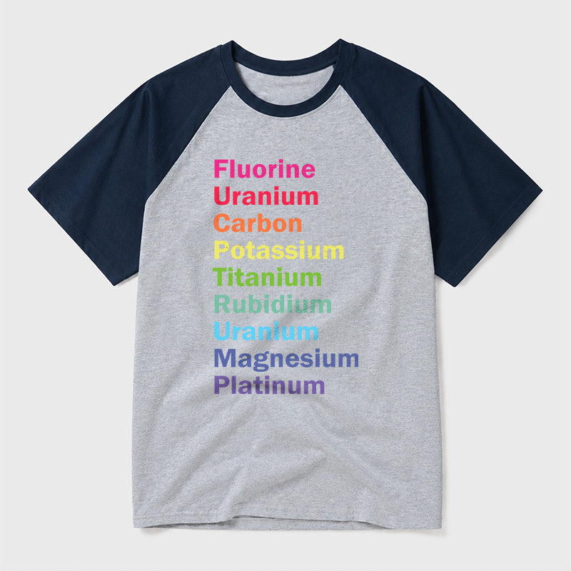 Fluorine Uranium Carbon Potassium Geek Retro Raglan T-Shirt