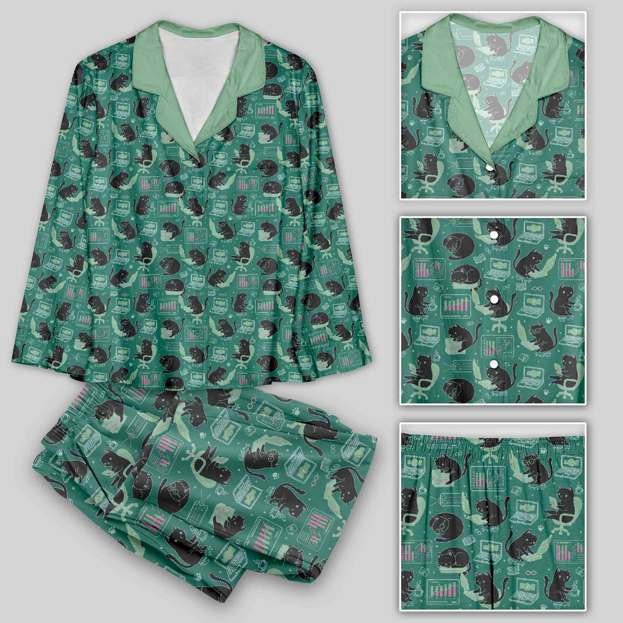 Cat Pattern With Data Print Geek Pajama Sets