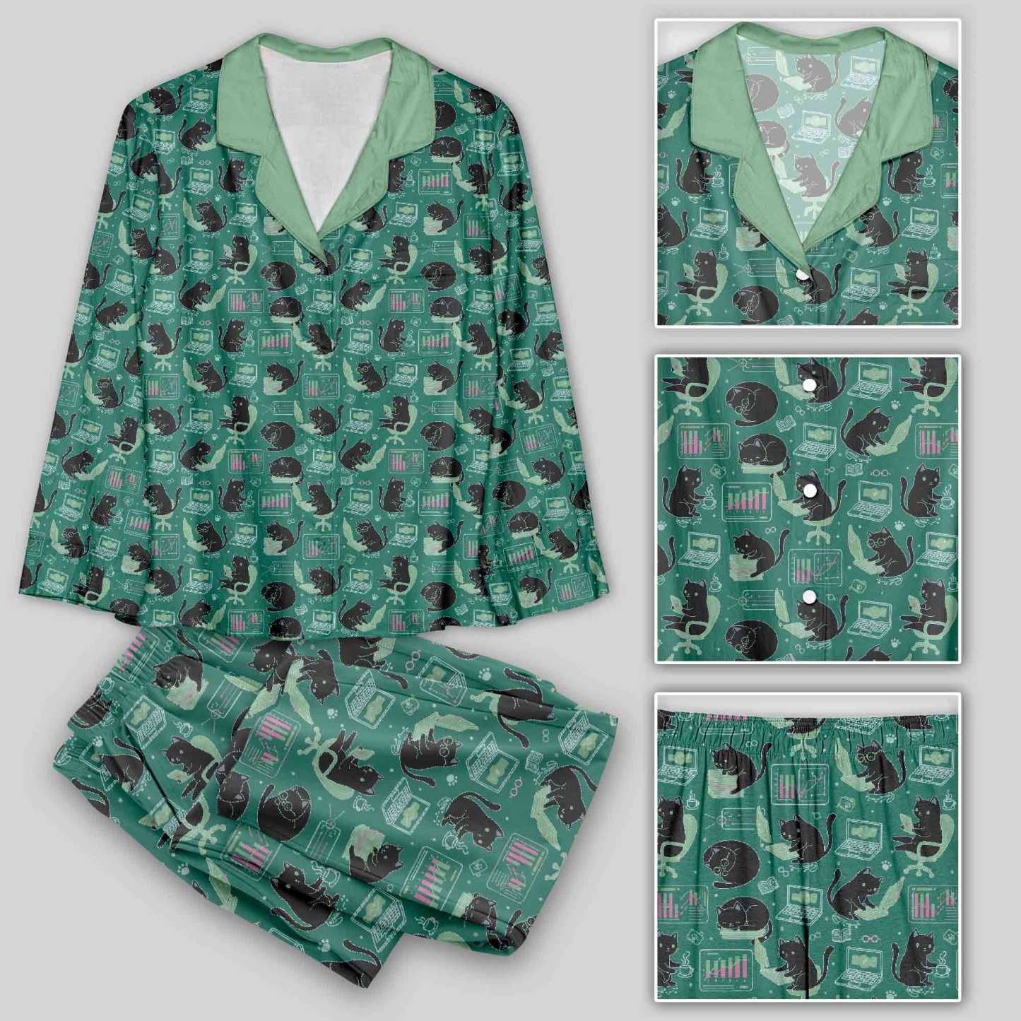 Cat Pattern With Data Print Geek Pajama Sets