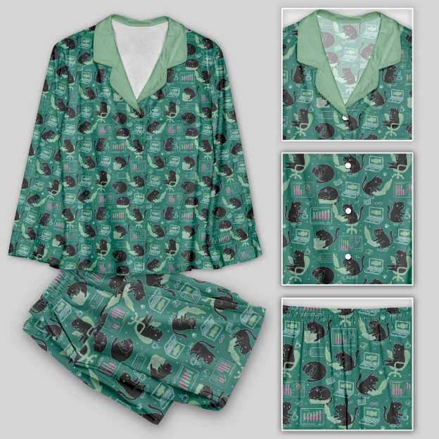 Cat Pattern With Data Print Geek Pajama Sets