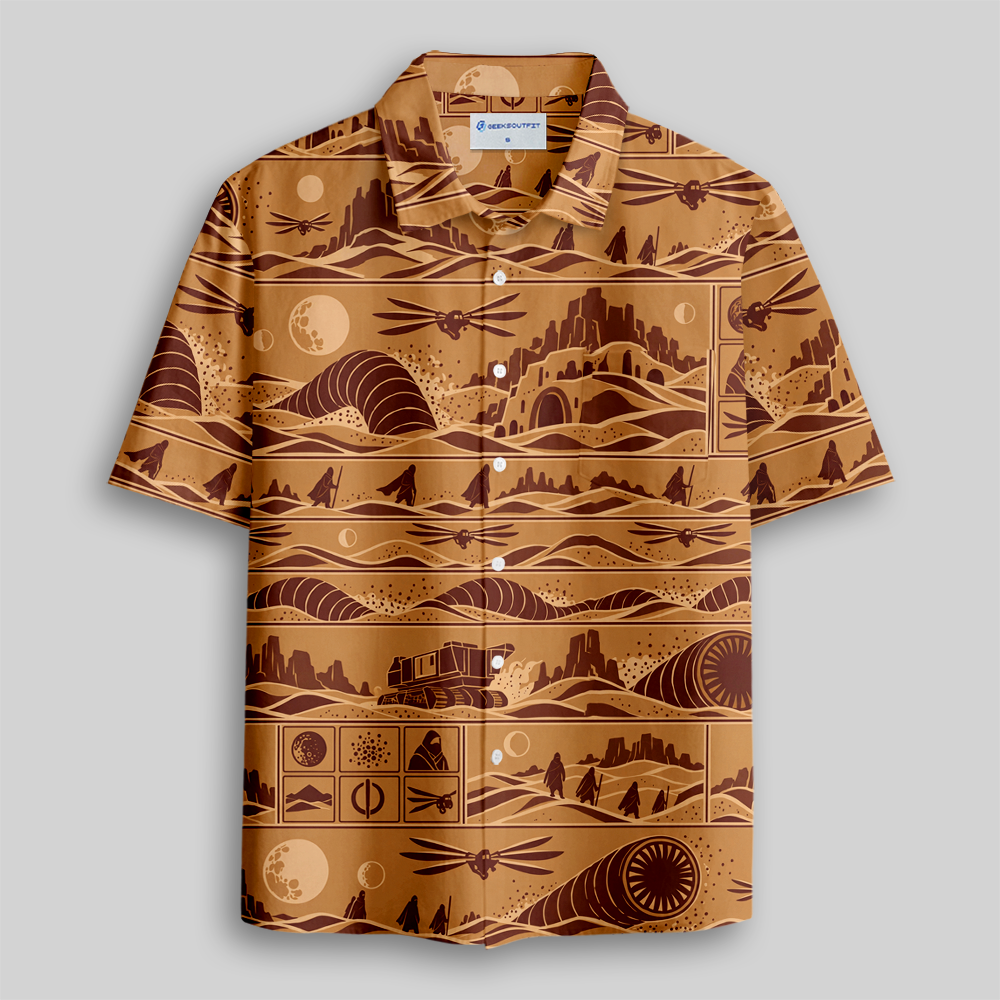 Art Nouveau Alien Desert Scifi Button Up Pocket Shirt