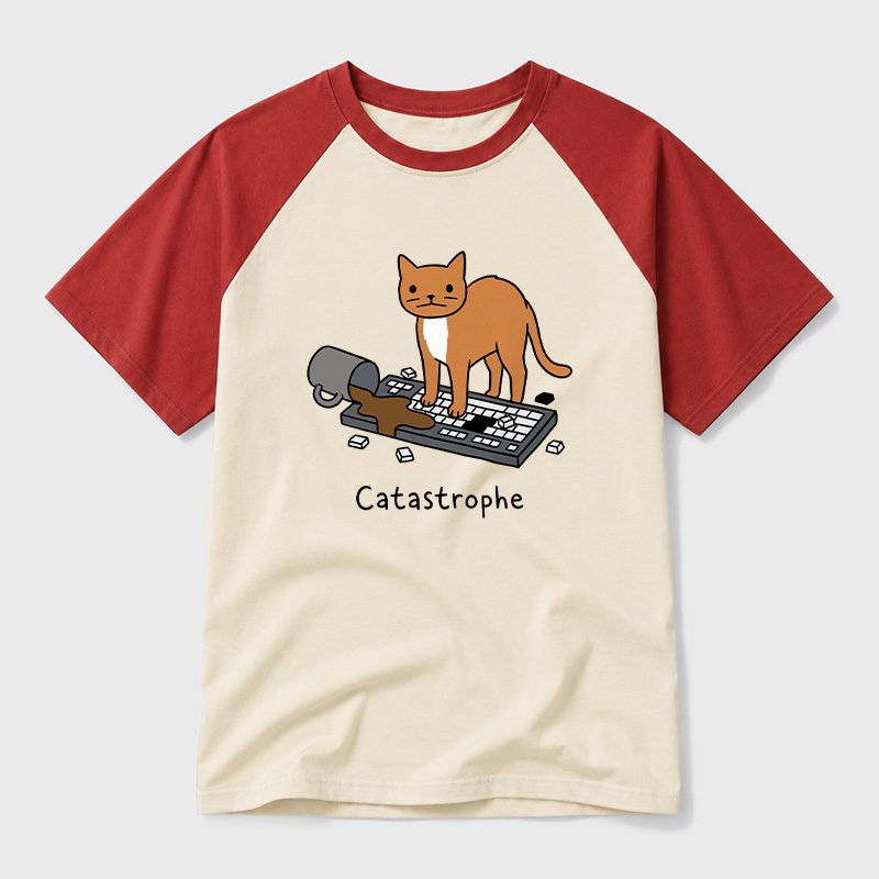 Catastrophe Spilled Coffee Cat Geek Retro Raglan T-Shirt