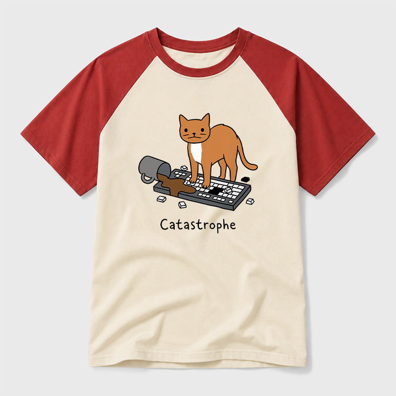Catastrophe Spilled Coffee Cat Geek Retro Raglan T-Shirt