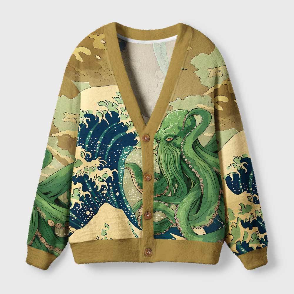 Geeksoutfit Ukiyoe Waves Cthulhu Geek Ugly Cardigan Sweaters  for Sale