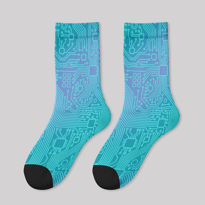 Computer Circuit Board Lake Green Men's Socks