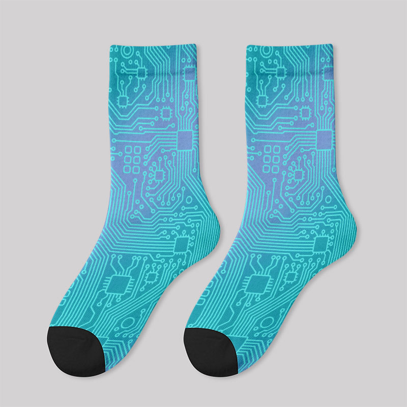 Computer Circuit Board Lake Green Men's Socks