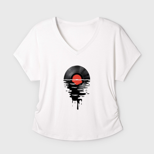 Vinyl LP Music Record Sunset Red Geek Dolman Sleeve V-Neck Shirt
