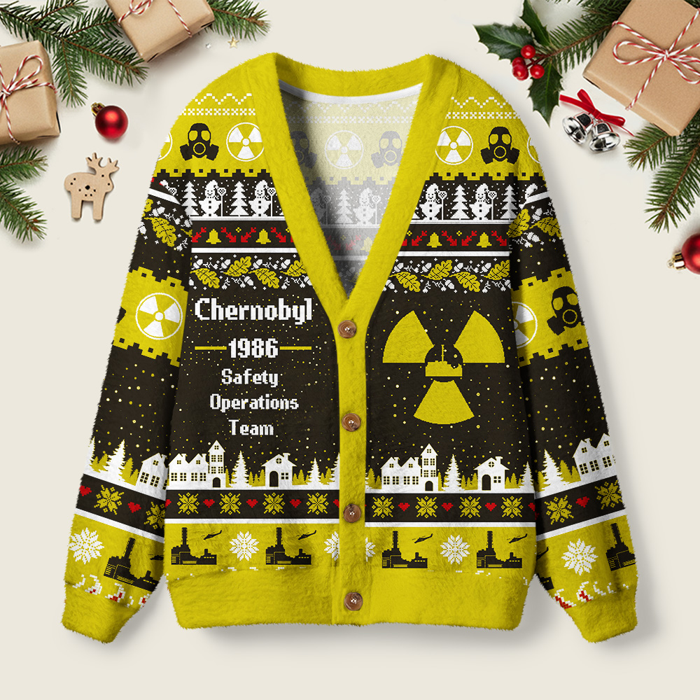 Chernobyl 1986 Yellow Geek Ugly Cardigan Sweaters
