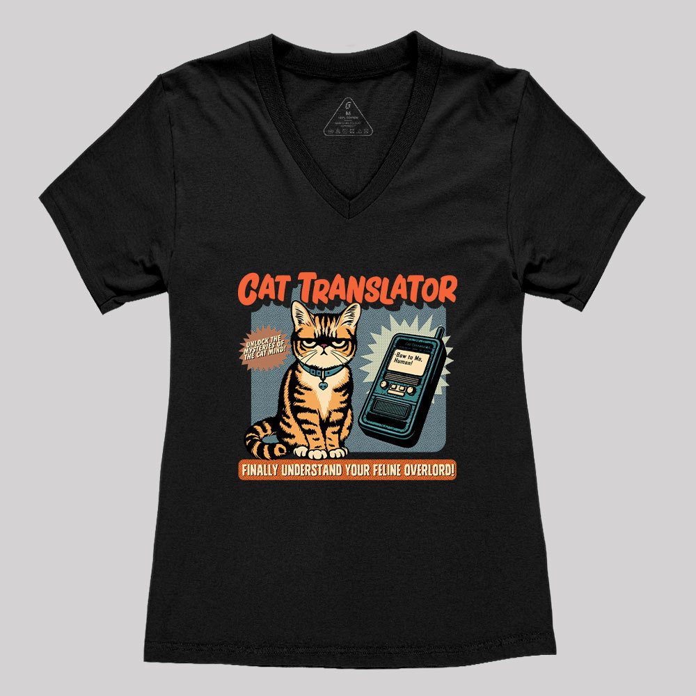 Geeksoutfit Cat Translator Geek Women's V-Neck T-shirt for Sale
