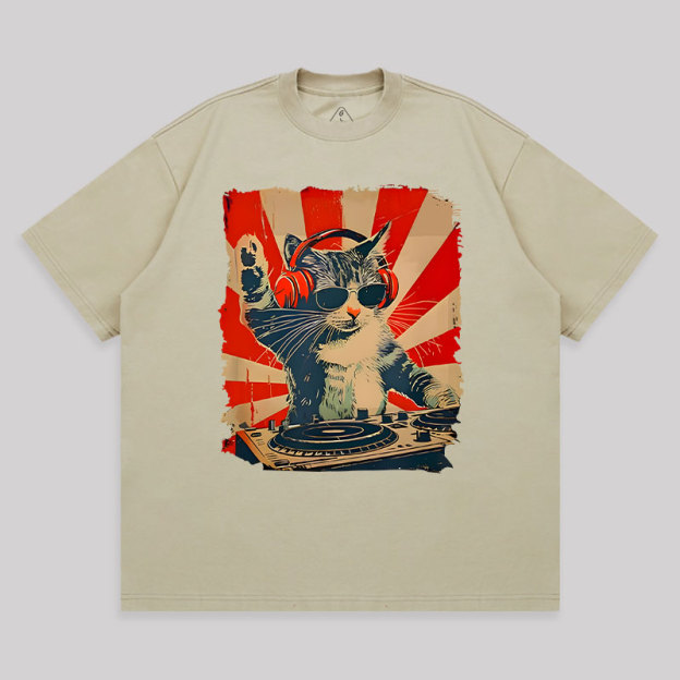 Rock Music Cat Unisex Oversized T-shirt