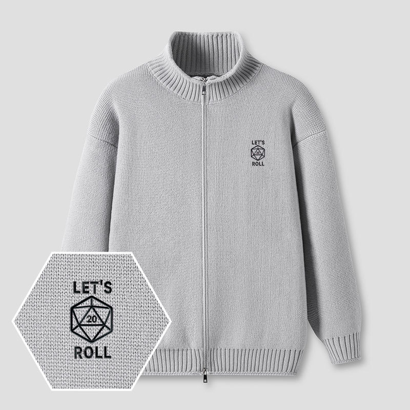 Let's Roll Emblem Embroidered Full‑Zip Cardigan