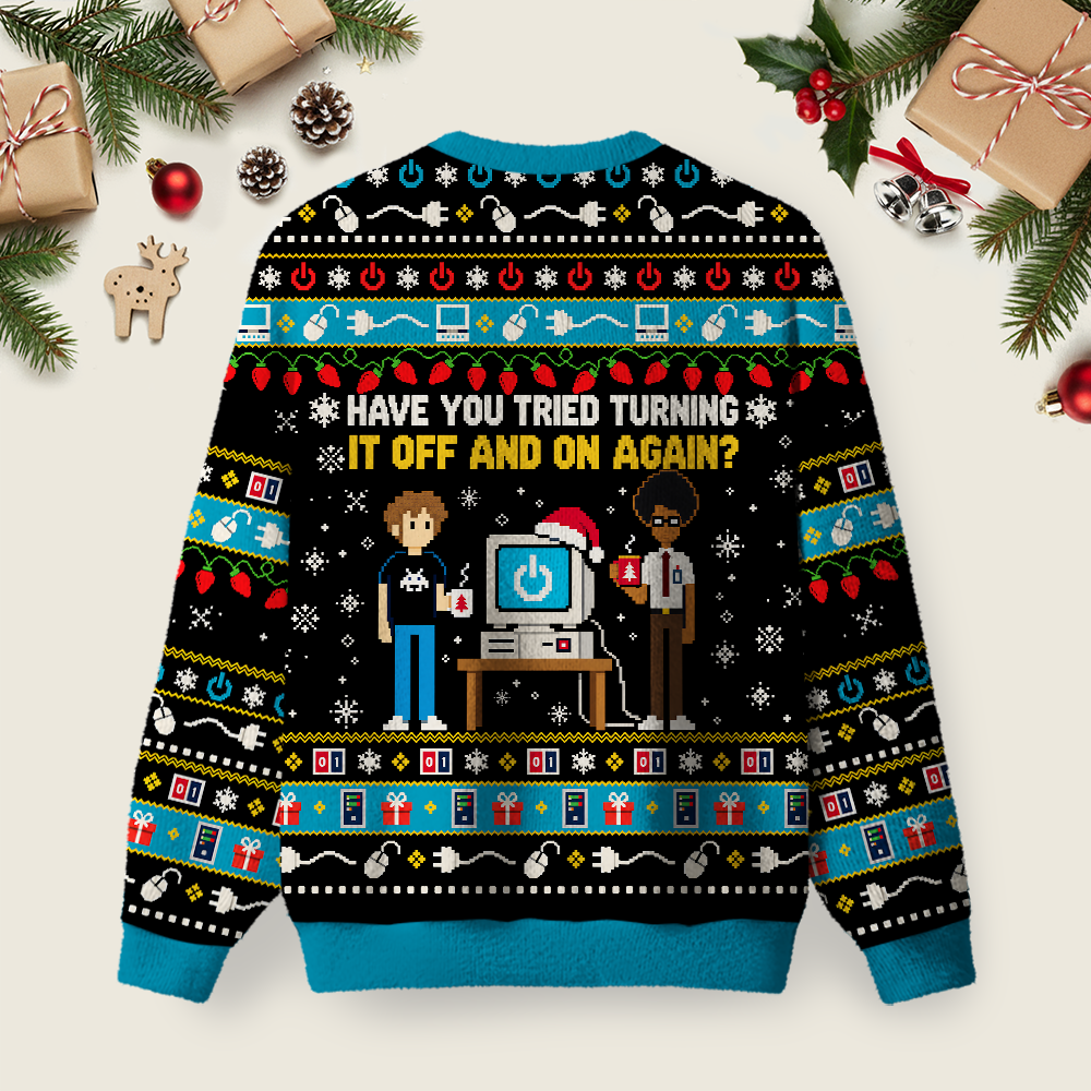 Funny IT Helpdesk Ugly Christmas Fuzzy Fleece Sweatshirt