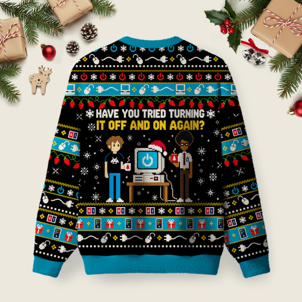 Funny IT Helpdesk Ugly Christmas Fuzzy Fleece Sweatshirt
