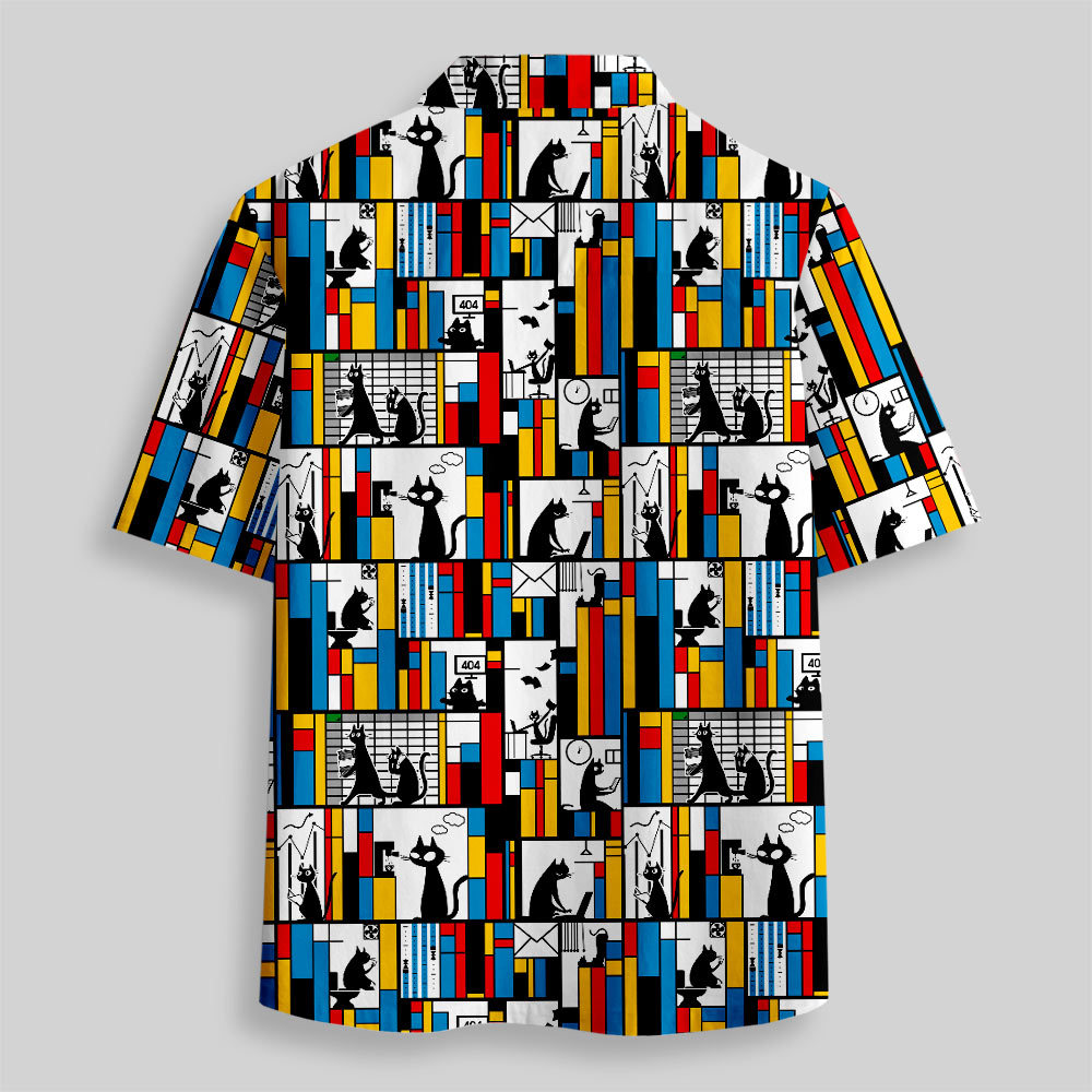 Office Cat Button Up Pocket Shirt