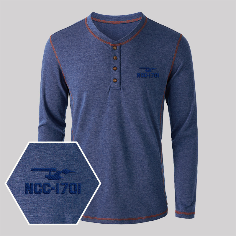 Ncc 1701 Embroidered Long Sleeve Henley Shirts