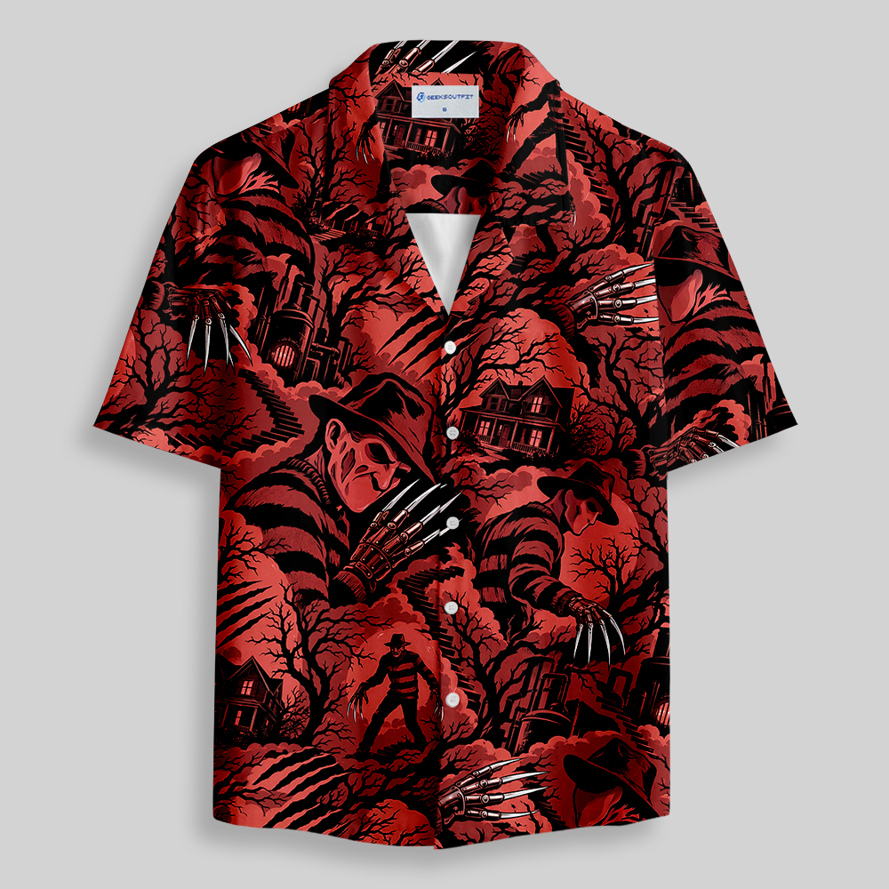 Dark Horror Clawed Creature Haunted House Button Up Pocket Shirt
