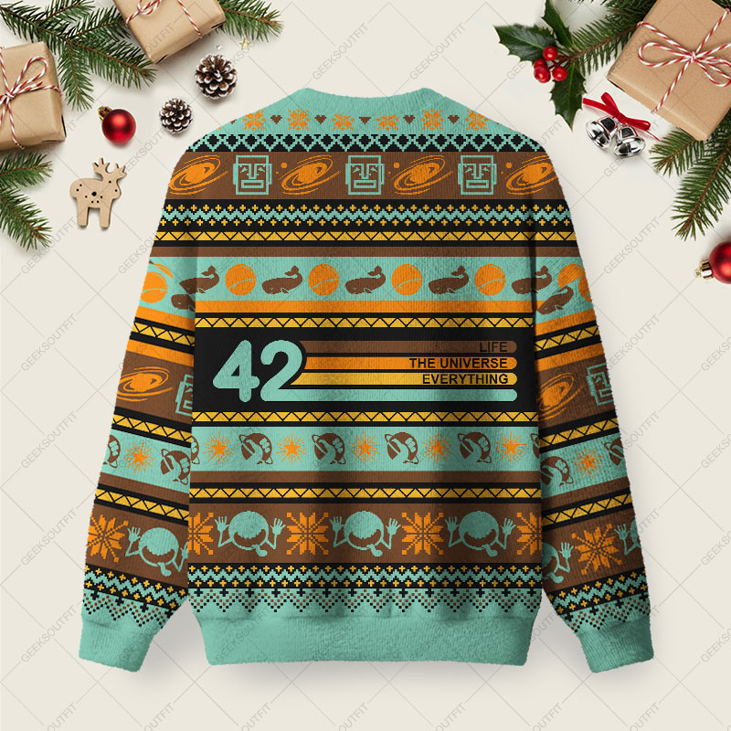 42 Is Everything Ugly Christmas Fuzzy Fleece Sweatshirt