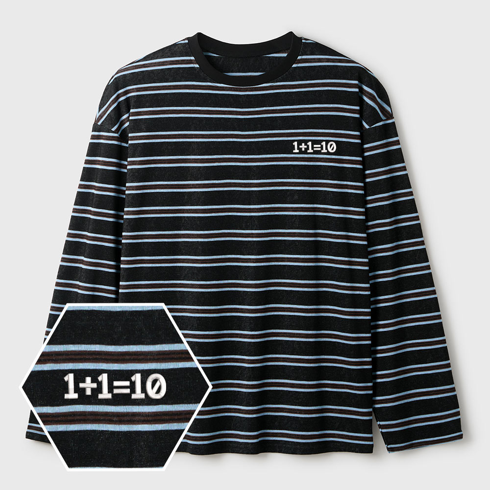 Binary Genius Geek Lycra Striped Embroidered Long-Sleeve Shirts