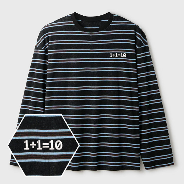 Binary Genius Geek Lycra Striped Embroidered Long-Sleeve Shirts