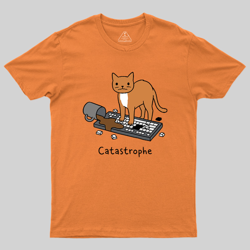 Catastrophe Spilled Coffee Cat Geek T-Shirt