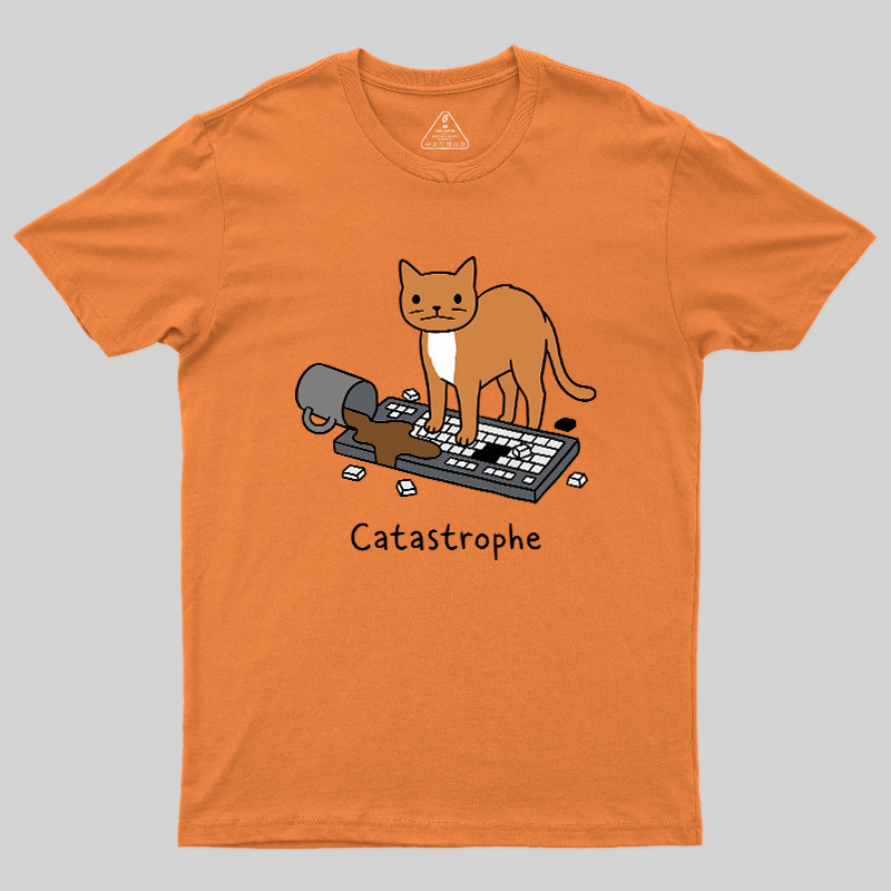 Catastrophe Spilled Coffee Cat Geek T-Shirt
