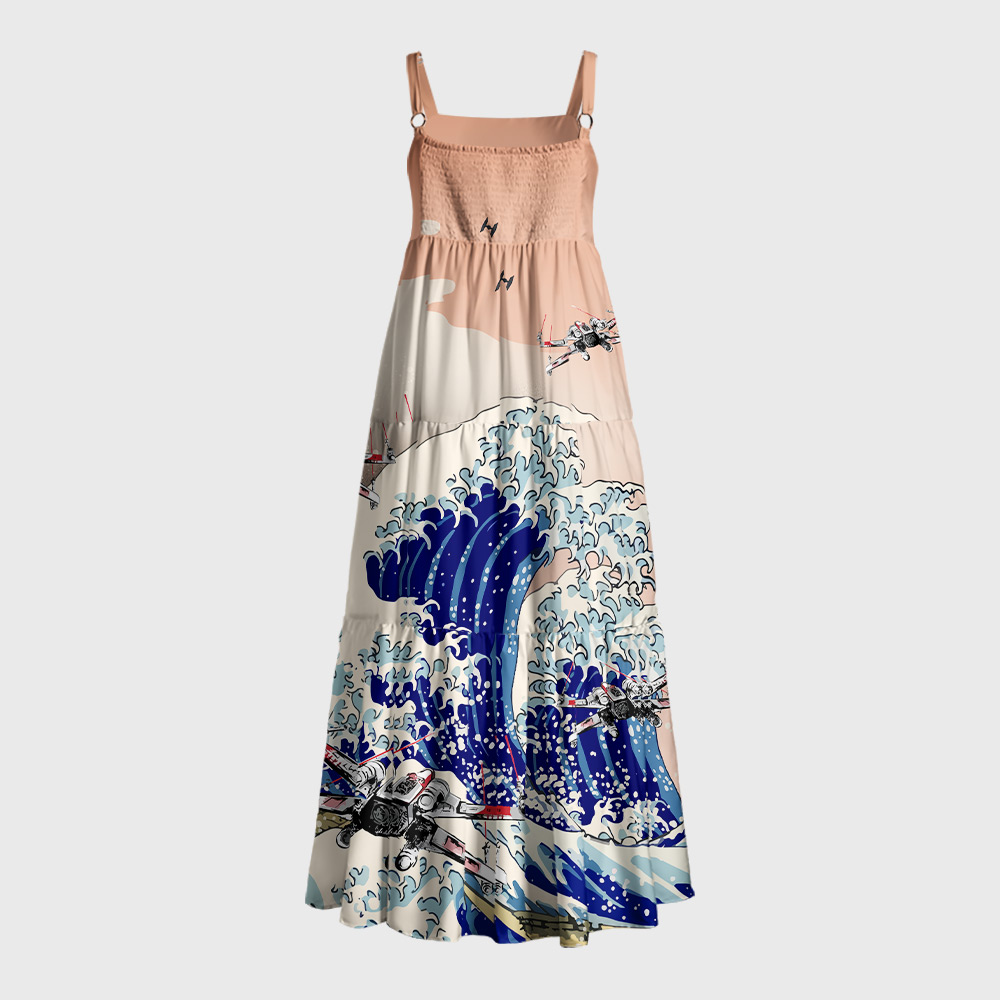 Walker Ukiyoe The Great Wave off Kanagawa Geek Tiered Cami Maxi Dress