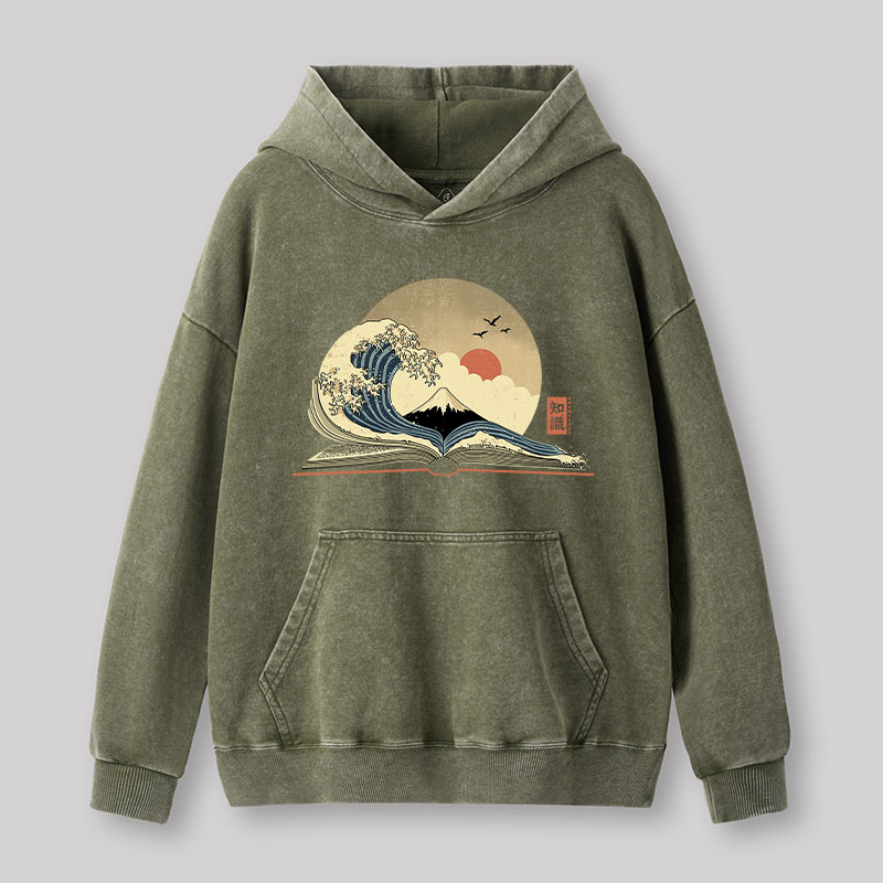 The Great Wave of Knowledge Geek Washed Hoodie