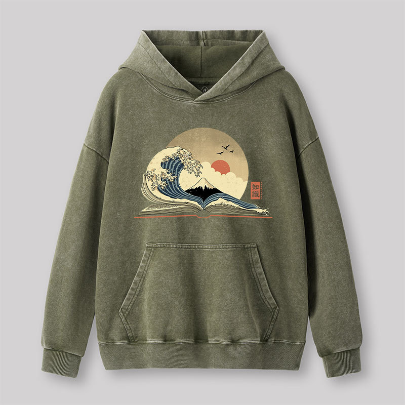The Great Wave of Knowledge Geek Washed Hoodie