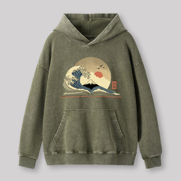 The Great Wave of Knowledge Geek Washed Hoodie
