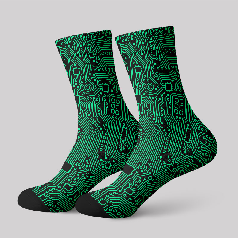 Computer Circuit Board Green Men's Socks