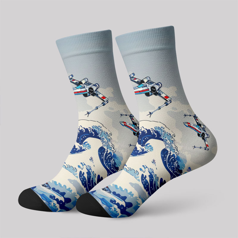 Geeksoutfit Ukiyoe Wave Fighter Men's Socks for Sale