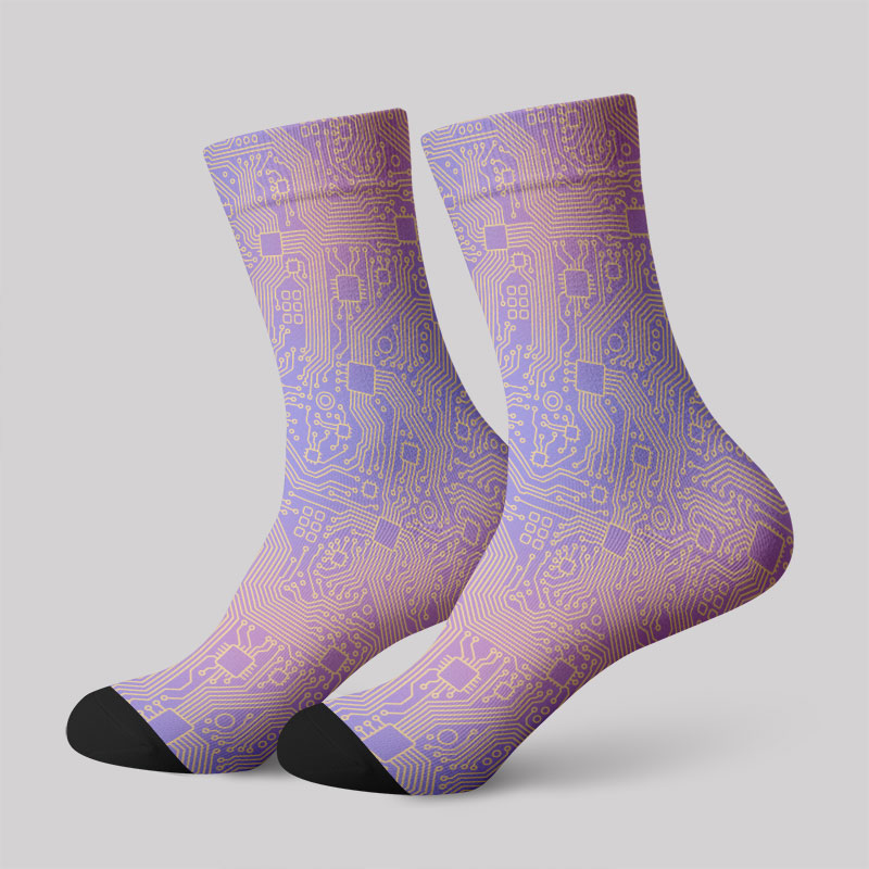 Computer Circuit Board Purple Men's Socks