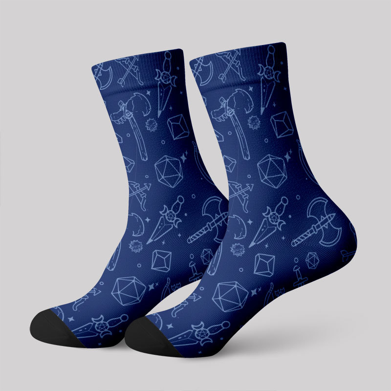 Geeksoutfit Scifi Medieval Weapons Blue Men's Socks for Sale