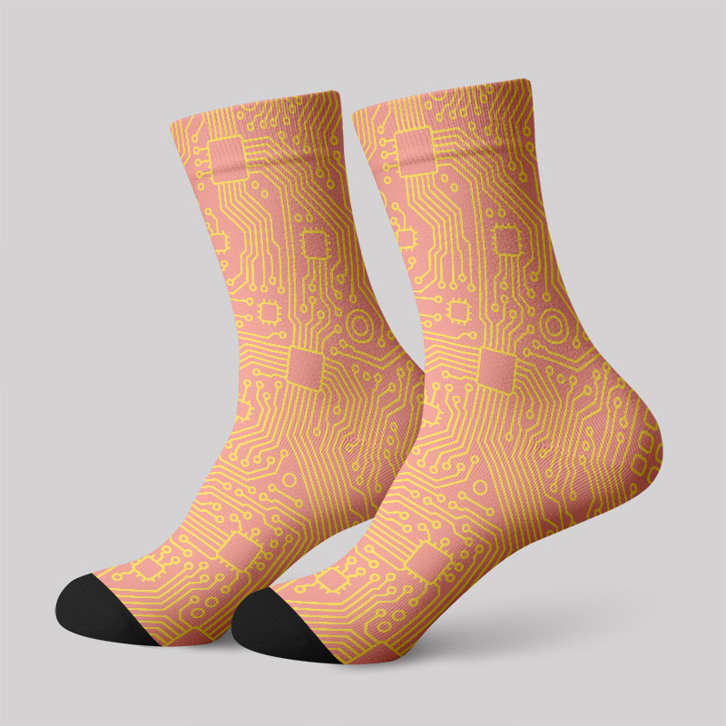 Computer Circuit Board Orange Men's Socks