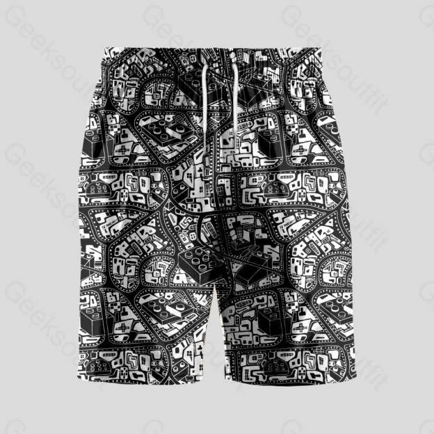 3D Map Lego Black Geeky Drawstring Shorts - Geeksoutfit