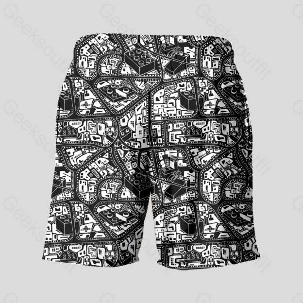 3D Map Lego Black Geeky Drawstring Shorts