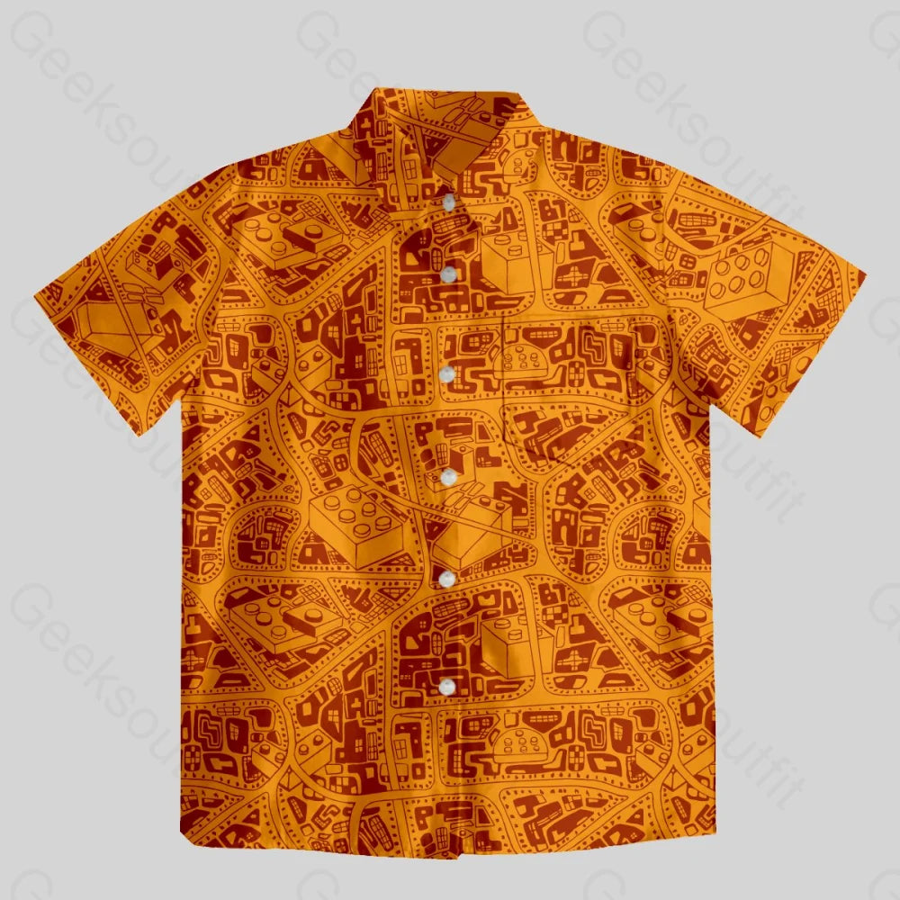 3D Map Lego Yellow Button Up Pocket Shirt - Geeksoutfit