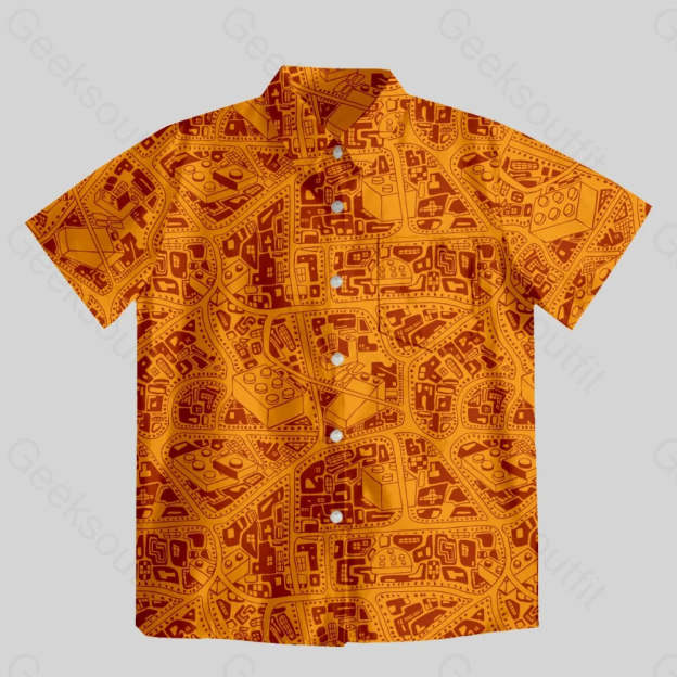 3D Map Lego Yellow Button Up Pocket Shirt - Geeksoutfit