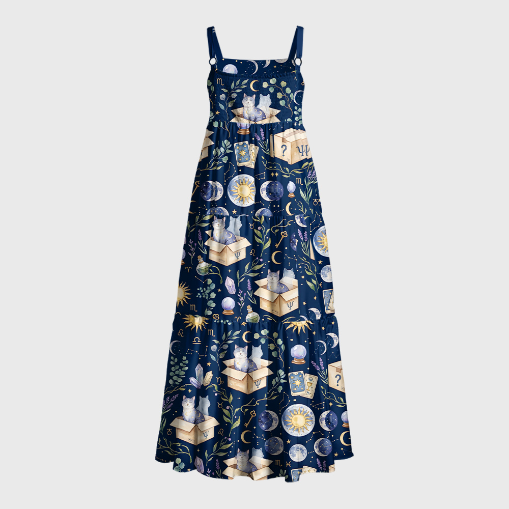 Astrology Cats in the Box Geek Tiered Cami Maxi Dress