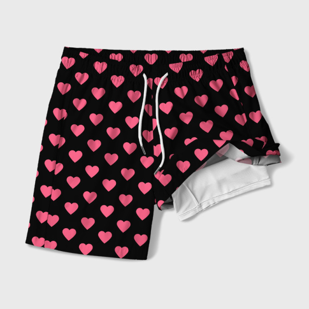 Carl’s Signature Heart Geek Hawaiian Swim Trunks