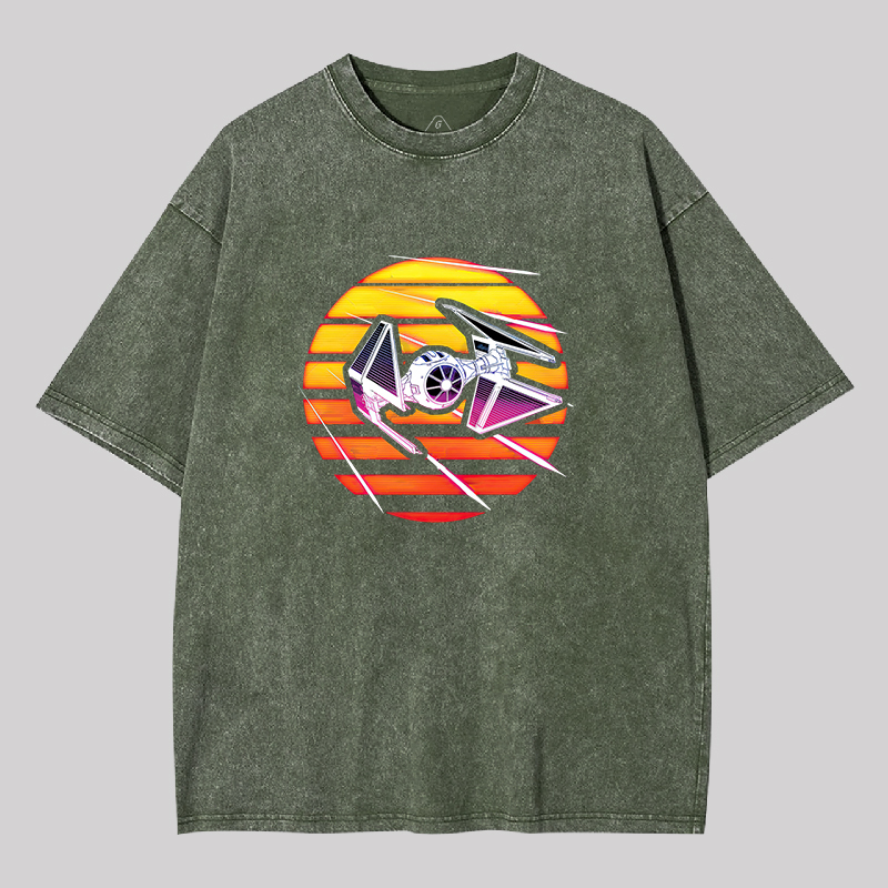 Synthwave TIE Interceptor Geek Washed T-shirt
