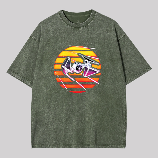 Synthwave TIE Interceptor Geek Washed T-shirt
