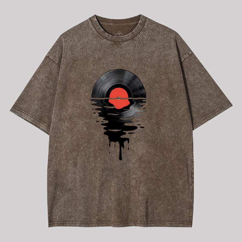 Vinyl LP Music Record Sunset Red Geek Washed T-shirt