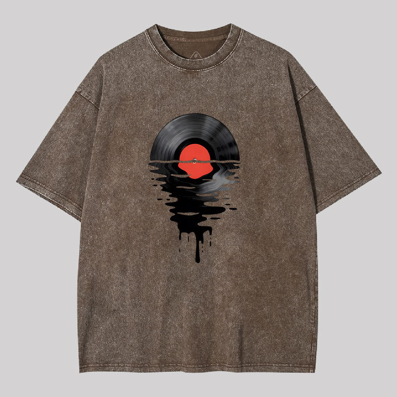 Vinyl LP Music Record Sunset Red Geek Washed T-shirt