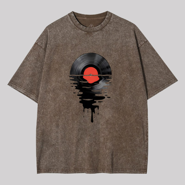 Vinyl LP Music Record Sunset Red Geek Washed T-shirt