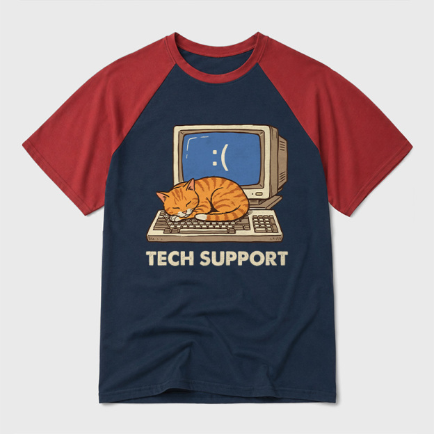 Tech Support Cat Geek Retro Raglan T-Shirt