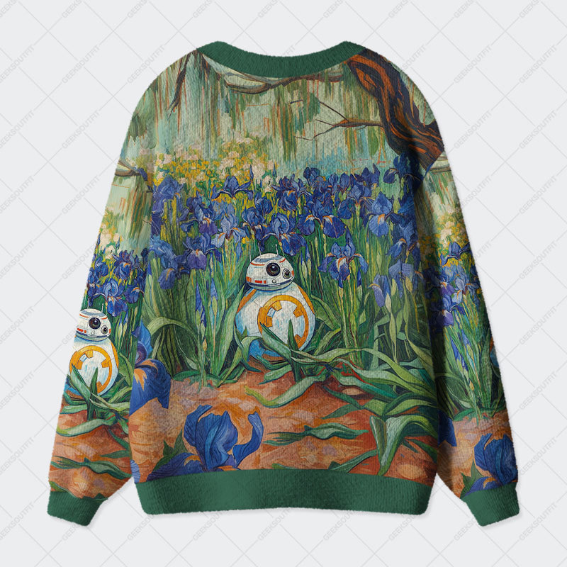 Van Gogh Iris Oil Painting BB-8 Geek Ugly Cardigan Sweaters 