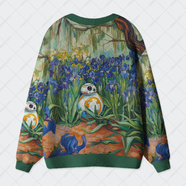 Van Gogh Iris Oil Painting BB-8 Geek Ugly Cardigan Sweaters 