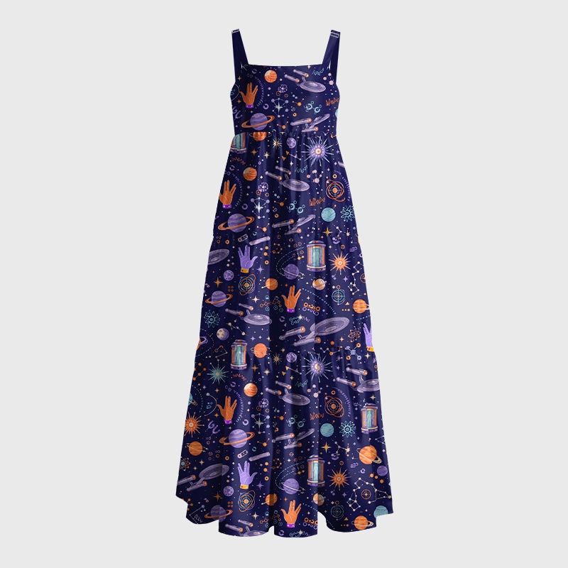 Retro Sci‑Fi Universe Planet Constellation Geek Tiered Cami Maxi Dress